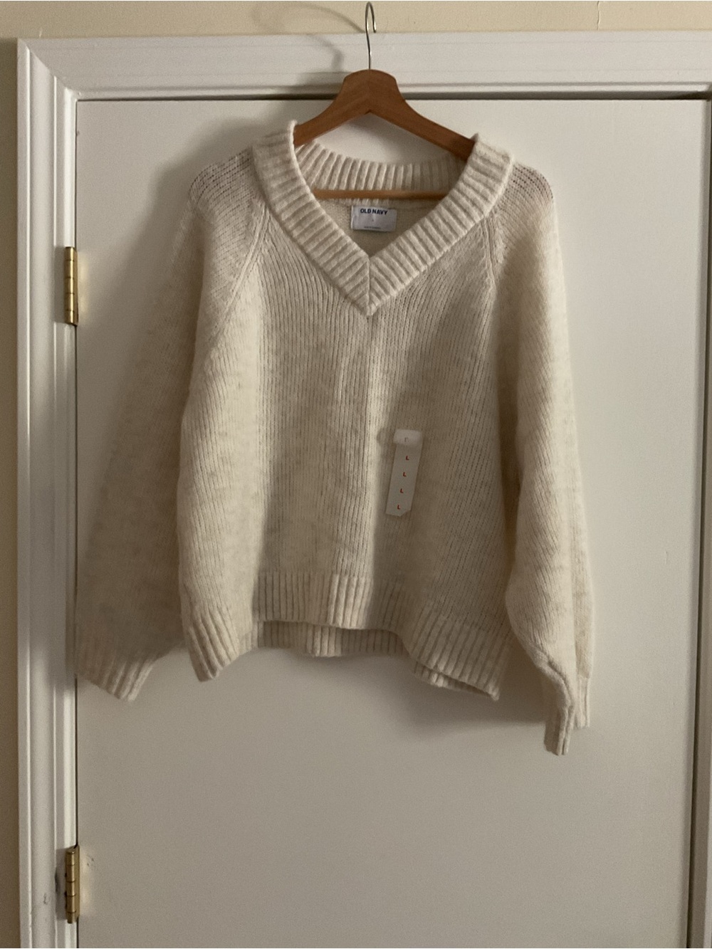 Old Navy Cream V-Neck Cozy Knit Sweater